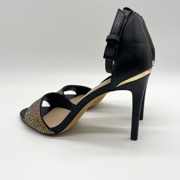 Aldo Women’s Black Ankle Strap Heels Size 6.5M Rhinestone Open Toe Stiletto Sa - Picture 7 of 13